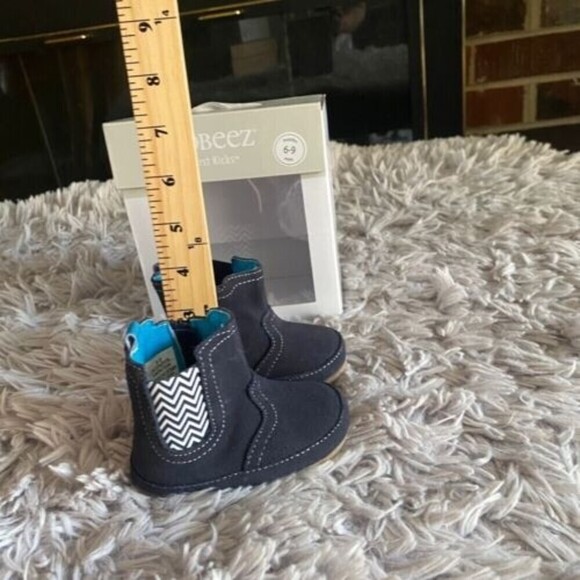 Robeez First Kicks Maddox Navy Leather Boot 6-9 Months Zipper New - Picture 6 of 16